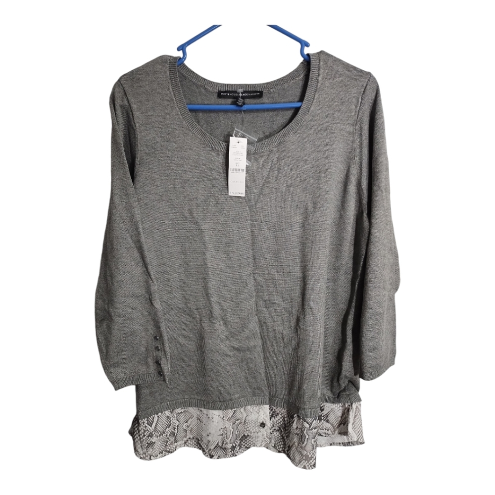 WHBM Pullover Snake Print Twofer Preppy Casual Office Lightweight Sweater XL